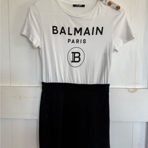 Balmain White Crewneck Logo Tee with Black Label